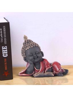 HomeTown - Naqsh Polyresin Reading Monk Figurine in Black-Red Colour