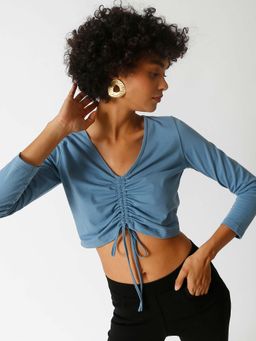 PINACOLADA - Women Blue Solid Stylish Casual Crop Top