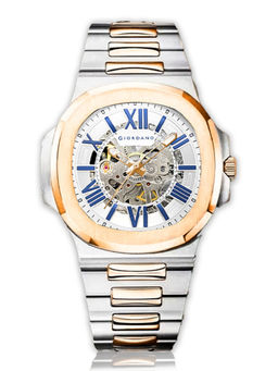 Giordano - Men Dual-Tone Skeleton Automatic White Dial Analog Watch - GZ-50114 (M)