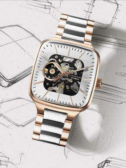 Giordano - Men Automatic Skeleton Square White Dial Analog Watch - GZ-50121 (M)