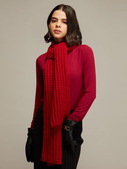 Twenty Dresses by Nykaa Fashion - Red Textured Rectangular Muffler