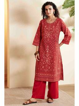 Biba - Women Red Floral Cotton Kurta
