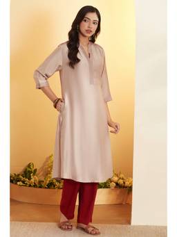 Biba - Women Beige Solid/Plain Viscose Blend Kurta