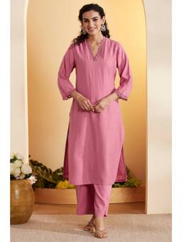 Biba - Women Pink Printed Viscose Rayon Kurta with Pant