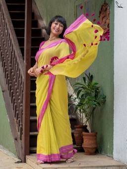 Suta - Mustard Woven Mul Pre Drape Saree without Blouse Piece