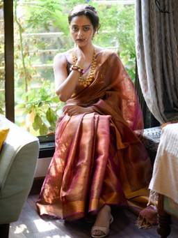 Suta - Pink Woven Mul Pre Drape Saree without Blouse Piece