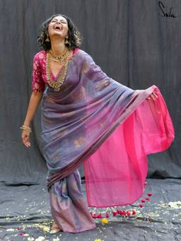 Suta - Blue Ethnic Mul Pre Drape Saree without Blouse Piece