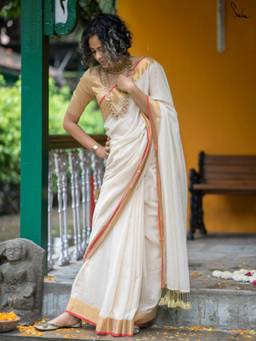 Suta - White Woven Mul Pre Drape Saree without Blouse Piece