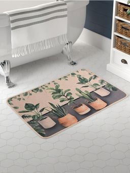 Kuber Industries - Soft Bathroom Door Mat Plant Print - Brown