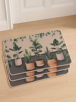 Kuber Industries - Soft Bathroom Door Mat Plant Print - Brown (Pack of 3)