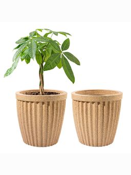 Kuber Industries - Roto Mould Big Size Flower Pot Marble Pihu Neo - Sand (Pack of 2)