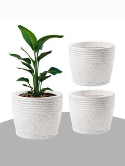 Kuber Industries - Roto Mould Flower Pot with Bottom Tray Sunshine - White (Pack of 3)