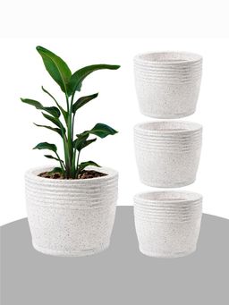 Kuber Industries - Roto Mould Flower Pot with Bottom Tray Sunshine - White (Pack of 4)