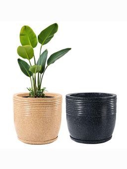 Kuber Industries - Roto Mould Extra Large Flower Pot Sunshine - Sand & Black (Pack of 2)