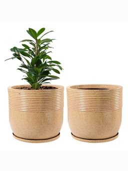 Kuber Industries - Roto Mould Extra Large Flower Pot Sunshine - Sand (Pack of 2)
