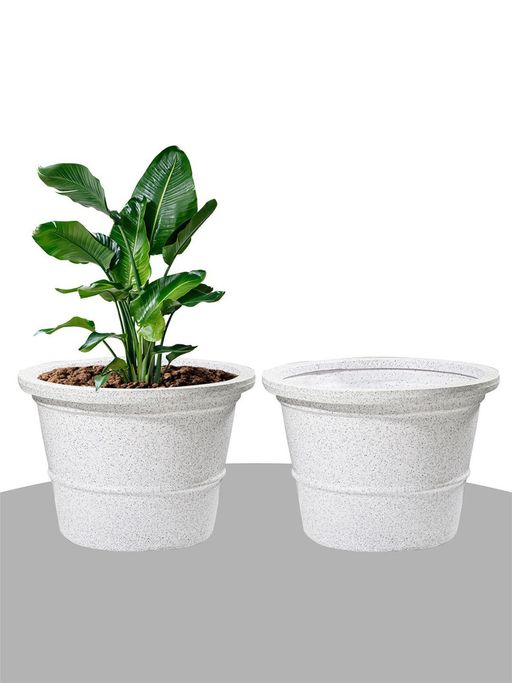 Kuber Industries Roto Mould Extra Large Flower Pot Victoria - White (Pack of 2)