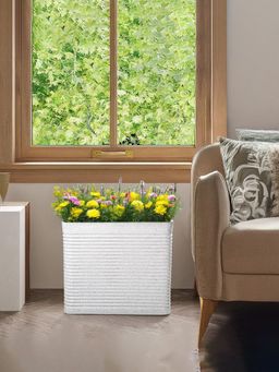 Kuber Industries - Roto Mould Extra Large Flower Pot Marble Elegant - White