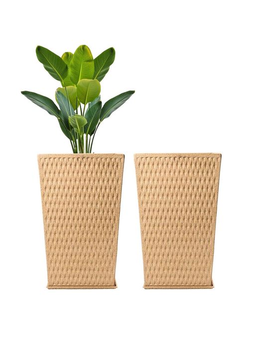Kuber Industries Roto Mould Extra Large Flower Pot Matrix Tower - Sand (Pack of 2)