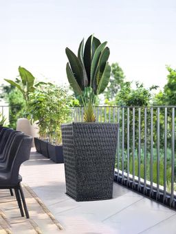 Kuber Industries - Roto Mould Extra Large Flower Pot Marble Matrix Tower - Black