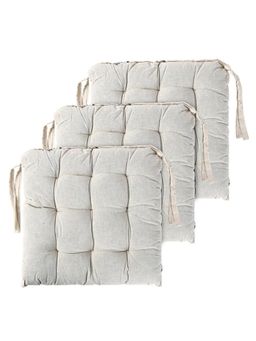 Kuber Industries - Cotton Chair Cushion with Ties - Cream (Pack of 3)