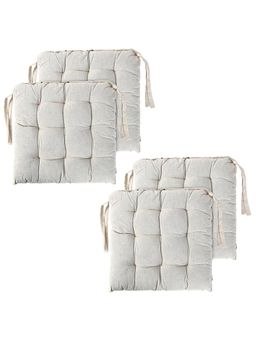 Kuber Industries - Cotton Chair Cushion with Ties - Cream (Pack of 4)