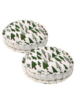 Kuber Industries - Cotton Round Chair Cushion Tree Print - Green (Pack of 2)