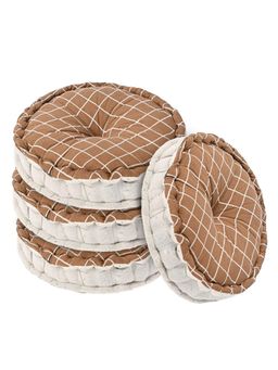 Kuber Industries - Cotton Round Chair Cushion - Brown (Pack of 4)