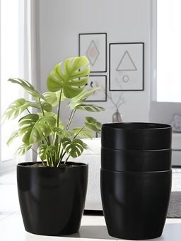 Kuber Industries - Plastic Indoor Flower Pot - Black (Pack of 4)