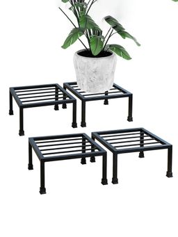 Kuber Industries - Square Metal Plant Stand for Flower Pots - Black (Pack of 4)