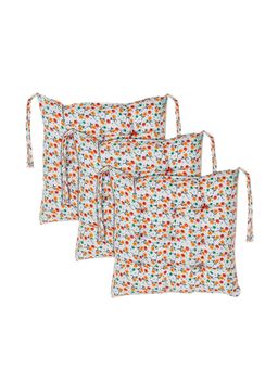 Kuber Industries - Flower Printed Microfiber Square Chair Pad - White (Pack of 3)