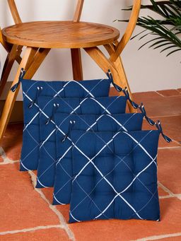 Kuber Industries - Geometric Microfiber Square Chair Pad - Blue (Pack of 4)