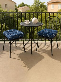 Kuber Industries - Geometric Microfiber Square Chair Pad - Blue (Pack of 2)