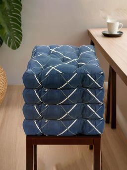 Kuber Industries - Geometric Microfiber Square Chair Pad - Blue (Pack of 4)