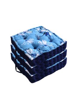 Kuber Industries - Square Floral Chair Pad Cushion - Sky Blue (Pack of 3)