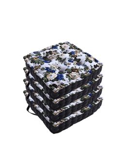 Kuber Industries - Square Flower Chair Pad Cushion - White (Pack of 4)