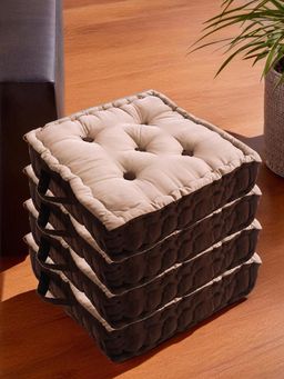 Kuber Industries - Square Cotton Chair Pad Cushion - Beige (Pack of 4)