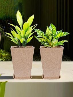 Kuber Industries - Lightweight Polymer Flower Pot with Plate Indoor Outdoor (Pack of 2)