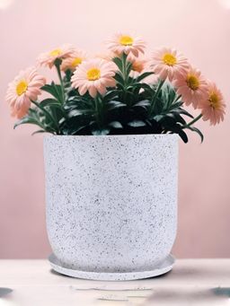 Kuber Industries - Lightweight Polymer Flower Pot with Plate Indoor Outdoor - White