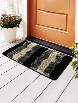 Kuber Industries - Anti-Slip Bathroom Door Mat Furry Design - Black & Grey