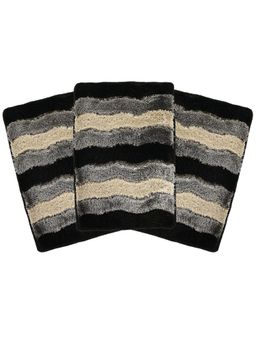 Kuber Industries - Anti-Slip Bathroom Door Mat Furry Design - Black & Grey (Pack of 3)