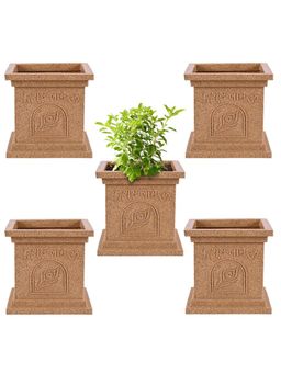 Kuber Industries - Plastic Tulsi Mancha Planter Pot Marble Design - Beige (Pack of 5)