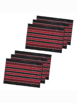 Kuber Industries - Rectangle Striped Door Mat - Red & Black (Pack of 6)