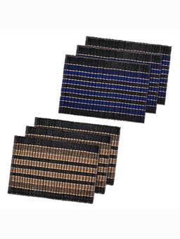 Kuber Industries - Rectangle Striped Door Mat - Brown & Blue (Pack of 6)