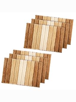 Kuber Industries - Rectangle Striped Door Mat - Cream & Brown (Pack of 6)