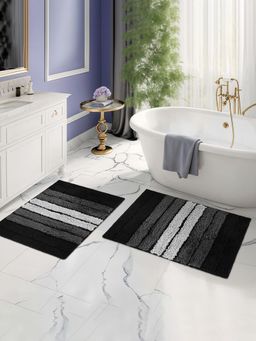 Kuber Industries - Rectangle Striped Door Mat - Grey & Black (Pack of 2)