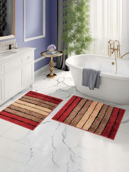 Kuber Industries - Rectangle Striped Door Mat - Cream & Maroon (Pack of 2)