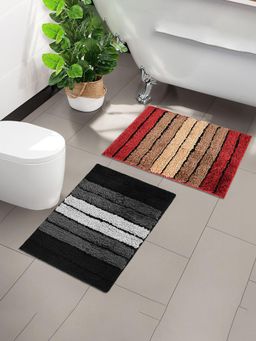 Kuber Industries - Rectangle Striped Door Mat - Grey & Black (Pack of 2)