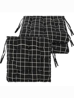 Kuber Industries - Cotton Chair Cushion Check Print - Black (Pack of 3)