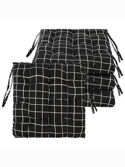 Kuber Industries - Cotton Chair Cushion Check Print - Black (Pack of 4)