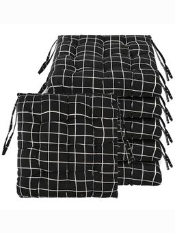 Kuber Industries - Cotton Chair Cushion Check Print - Black (Pack of 6)